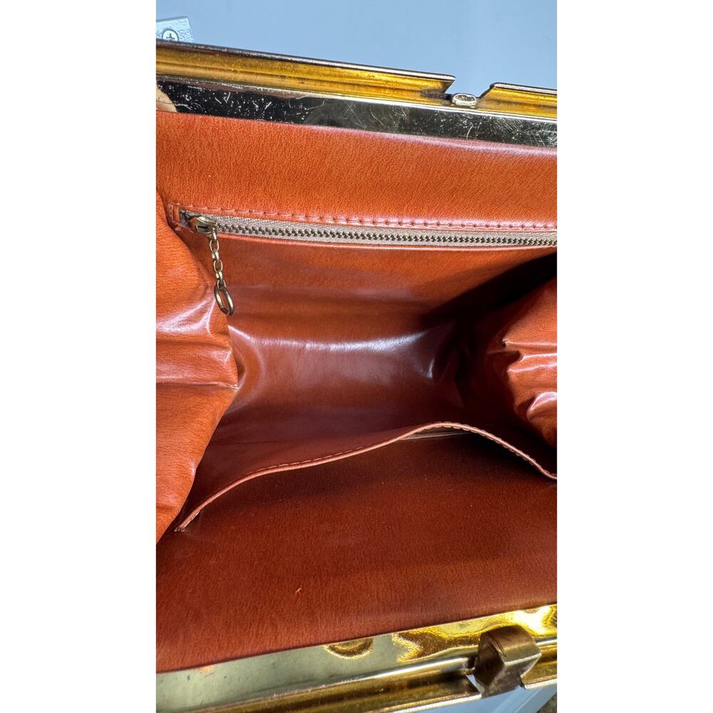 1950s Oxblood Lizard Embossed Top Handle Kiss Lock Purse - Picture 12 of 16